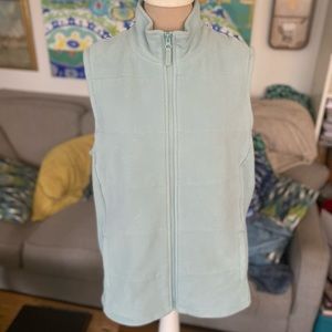 Land’s End Soft Fleece Vest L 12-14 Pastel Aqua Pockets Cotton Lined Fall VGUC